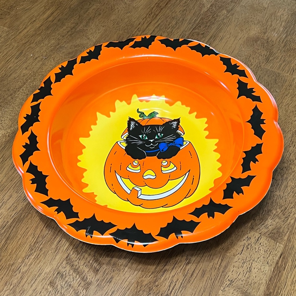 Vintage Halloween Candy Bowl Black Cat in Pumpkin Berman Industries